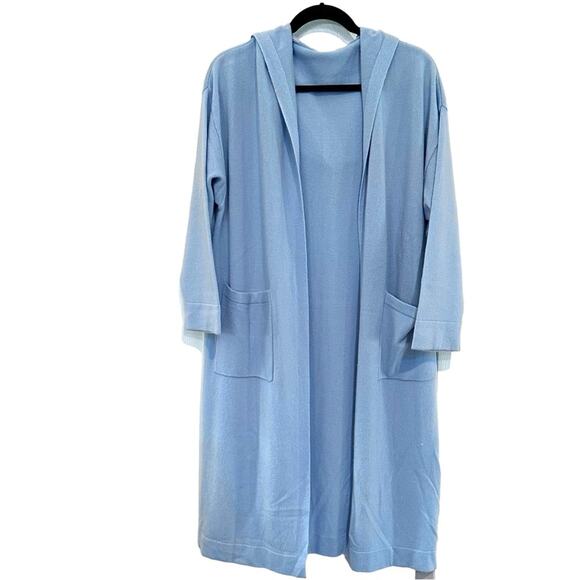 XUELI Women's Blue Open-Front Hooded Coatigan with Pockets Size 4/6 100% wool - Picture 1 of 8